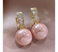 TEMU Bonitos Pendientes de Aro Joyería de Cobre con Diseño de Perla de Rosa Elegante Estilo Simple para Mujer Fiesta Citas Pendientes