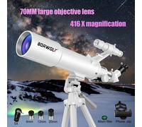 TEMU BORWOLF 70500 Telescopio Refractor con de 70MM, Ampliación de 25X-416X para Observación de Planetas y , un Soporte de Fotografía para Smartphone