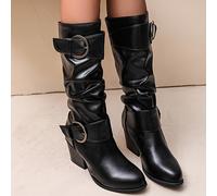 TEMU Botas Altas de Caña Larga con Tacón para Mujer, Estilo Europeo y Americano, con Cinturón y Hebilla, Moda para , Otoño e Invierno, Calzado Femenino