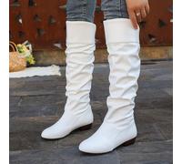 TEMU Botas altas de invierno de color liso para mujer, con tacón y punta redonda, estilo moderno y fáciles de poner.