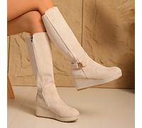 TEMU Botas Altas de Mujer con Tacón de Cuña, Aumento , Cremallera Lateral, Hebilla Decorativa, Color Sólido, Versátiles y Minimalistas, Zapatos de Mujer