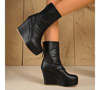 TEMU Botas de Caña Media para Mujer de Otoño-Invierno, Tacón Plataforma y Cremallera Trasera Plisada, Zapatos de Mujer