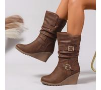 TEMU Botas de Caña Media para Mujer, Elegantes y Modernas, Tacón Cuña, Estilo Old Money , Versátiles para Otoño e Invierno, Ideales para el Trabajo/Compras/Vacaciones, Zapatos de Mujer