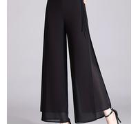 TEMU Botas de Chifón para Mujer con Capa - Pantalones Anchos Semi-Transparentes de Cintura Negros con Cordón, Ajuste Holgado para Verano Otoño, Atuendos Casuales y Formales, Diseño Elegante