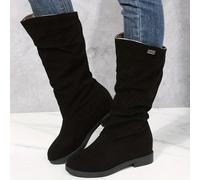 TEMU Botas de color liso para mujer, zapatos de tacón alto con punta redonda antideslizantes, zapatos cómodos de media pantorrilla