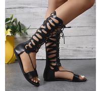 TEMU Botas de color sólido para mujer, diseño de moda con cordones huecos, botas de vestir transpirables de media caña, zapatos de mujer