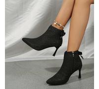 TEMU Botas de color sólido para mujeres, con , cierre lateral, tacón de aguja casual y decoración de , zapatos de vestir con de lentejuelas para festivales de