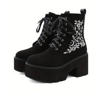 TEMU Botas de con Plataforma y Tacón , Estilo Punk Gótico para Mujer, Cierre de Cremallera y Cordones, Zapatos de Mujer