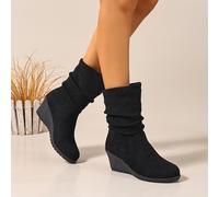 TEMU Botas de Cuña para Mujer y Americanas, Botas de Media Caña con Pliegues, Cómodas y de Moda, Botas de Invierno Sin Cordones, Zapatos para Mujer