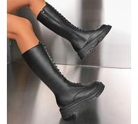 TEMU Botas de de Media Caña para Mujer con Gruesa y Diseño con Cordones - Cubierta Falsa, de Goma, Uso en Todas