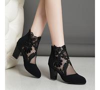 TEMU Botas de encaje floral para mujer, cómodas con tacón y cremallera trasera, botas elegantes de punta redonda