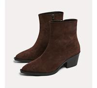 TEMU Botas de franela pantorrilla para mujer | Punta , tacón cuadrado, cierre de cremallera, para todas