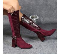 TEMU Botas de invierno la con tacón vino, punta afilada, cremallera lateral y forro de felpa, perfectas para un look elegante. Zapatos de mujer.