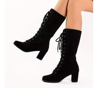 TEMU Botas de media caña para mujer, nueva colección otoño-invierno 2023, estilo europeo y americano, con cordones, punta redonda y tacón