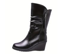 TEMU Botas de media caña para mujer, taco de cuña con gruesa, plataforma, color sólido, plisadas, tamaño grande, tacón , modernas, cómodas, zapatos de mujer con borlas para , botas, zapatos de mujer