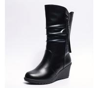 TEMU Botas de media caña para mujer, taco de cuña con gruesa, plataforma, color sólido, plisadas, tamaño grande, tacón , modernas, cómodas, zapatos de mujer con borlas para , botas, zapatos de mujer