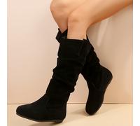 TEMU Botas de Moda Cómodas y Cálidas con Pliegues Mate para Mujer, Punta Redonda
