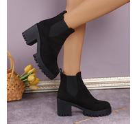 TEMU Botas de moda de color sólido para mujer, cómodas botas de plataforma sin cordones, botines de tacón para el invierno