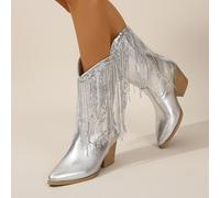 TEMU Botas de Moda de Tacón con Borlas y Lentejuelas para Mujer, Zapatos de Mujer