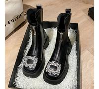 TEMU Botas de Moda para Mujer Otoño e Invierno, Punta Cuadrada, Metal, Diamantes de , Gruesa, Zapato Tipo Torta de Esponja, Botas Cortas con Cremallera Frontal, Botas Slim, Zapatos de Mujer