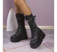 TEMU Botas de Mujer de Moda Otoño/Invierno 2023, Ligeras con Gruesa, Altura Aumentada, Cremallera Trasera, Tacón Cuña, Estilo Punk , Botas de , Zapatos para Mujer