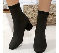 TEMU Botas de Mujer de Punto de Caña Media con Punta Cuadrada, Tacón y Diseño Elegante, Novedad Otoño/Invierno Europeo y Americano, Zapatos para Mujer