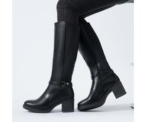 TEMU Botas de mujer elegantes de tacón y , con cremallera lateral la , de TPR, decoración de hebilla metálica, botas de media caña casuales para ir al trabajo, zapatos de mujer