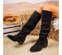 TEMU Botas de Mujer la de Ponerse Fácil - Color Sólido, Tacón , Punta Redonda - de TPR, Parte Superior de Tela - Elegantes para y Festivales, Adecuadas para Mujeres, Zapatos de Mujer