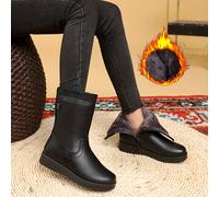 TEMU Botas de Mujer la Pantorrilla, Diseño Elegante Bordado en , Botas Altas de Invierno con Forro y Tacón Medio, Tallas Grandes, Zapatos para Mujer