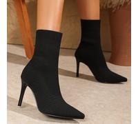 TEMU Botas de Mujer Nuevas con Tacón Tejidas, Botines Cortos Elegantes Punta Afilada Elásticos para Tobillo, 9cm al Piso y Altura Media Caña. Calzado o Deportivo en Ancho Medio/