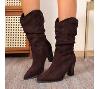 TEMU Botas de mujer pantorrilla, nuevas botas de tacón de moda para otoño/invierno con punta puntiaguda y pliegues, calzado de mujer