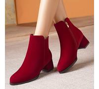 TEMU Botas de Mujer para Otoño e Invierno 2023, Botines Chelsea con Tacón , Punta de Felpa, Tacones Anchos, Zapatos de Boda Rojos