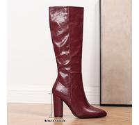 TEMU Botas de mujer por de la de con tacón y cremallera lateral, botas largas de vino de estilo europeo y americano para otoño e invierno, zapatos de mujer elegantes, zapatos de dama