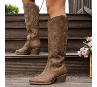 TEMU Botas de mujer tipo slip-on, estilo retro vaquero , color , perfectas para festivales musicales y fiestas de moda en viajes vacacionales