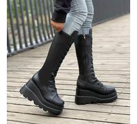 TEMU Botas de Plataforma Negras para Mujer Pierna - Elegantes con Cordones y Gruesa, Forro de Tela , Ideales para Todas