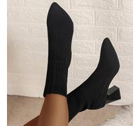 TEMU Botas de punto sólido para mujer, cómodas y de tacón , transpirables, con punta estrecha y elásticas para el invierno