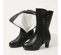 TEMU Botas de tacón con adorno de para mujer, botas de moda con cremallera lateral y forro de felpa, botas cómodas para vestir