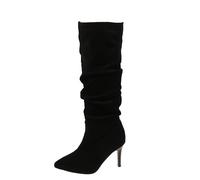 TEMU Botas de tacón la para mujer, parte de tela de color liso con cierre sin cordones, punta puntiaguda, tacón , de goma, forro y plantilla de PU, botines informales de moda para otoño para todas .