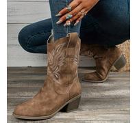 TEMU Botas de tacón vintage para mujer, botas de media caña con diseño de moda, botas cómodas para mujer para uso al .