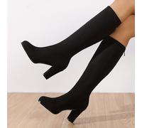 TEMU Botas de tobillo altas con tacón para mujer con cremallera en la parte posterior, diseñadas para aumentar y crear un adelgazante, en negro.