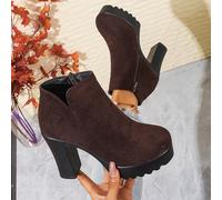TEMU Botas de Tobillo de Mujer con Tacón Ancho de Gruesa de Terciopelo de Moda Retro | Cremallera Lateral, Punta Redonda, Tacones Altos, Parte Superior de Tela, de Goma, Ropa Casual para Todas