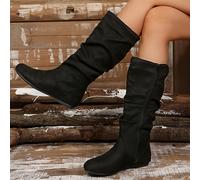 TEMU Botas de tobillo para mujer en color sólido con diseño plisado y cremallera lateral. Botines elegantes, ideales para combinar con faldas o pantalones en otoño e invierno
