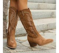 TEMU Botas de Vaqueras Bordadas para Mujer, Zapatos de Mujer