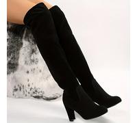 TEMU Botas Económicas para Mujer, Botas Largas de Tacón Sólido por del Muslo, Elegantes y Clásicas, Negras Oscuros sin Cordones, Regalo Lindo para