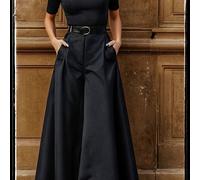 TEMU Botas Elegantes de Pierna Ancha para Mujer - Pantalones Chic con Bolsillos, Tejido Sólido Lavable a Máquina, No Elástico, Versátiles para Uso Casual y Profesional, Comodidad Todo el Año,