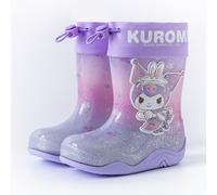 TEMU Botas impermeables autorizadas de Sanrio para niñas, fáciles de poner y quitar, con cordones ajustables y diseños de Kuromi y My Melody, perfectas para días lluviosos al .