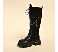 TEMU Botas la de terciopelo negro con cordones, colgante y dijes de estrella | Estilo gótico rock, tacón de plataforma, parte superior sintética, punta redonda, zapatos de mujer