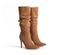 TEMU Botas largas plisadas de mujer con tacón ultra , botas la ajustadas, botas elegantes de media caña para otoño.