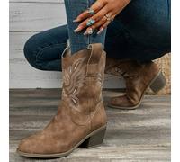 TEMU Botas MagiMoBo para Mujer de Caña Media con Punta Afilada y Tacón - Bordado Floral, Cubierta Sintética y de Goma, Botas Casuales para Todas , Calzado Elegante para Vestidos, Detalles de Bordado