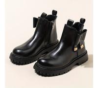 TEMU Botas para niñas, botas casuales de lana negra, botas preppy, botas con cremallera, botas cortas de lana y , adecuadas para invierno